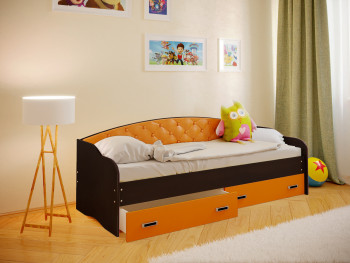 Кровать Софа-7 с мягкой спинкой (800х2000) Венге/Оранжевый в Курагино - kuragino.mebel54.com | фото