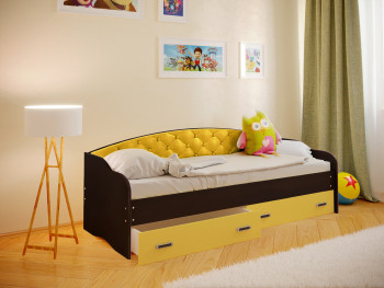 Кровать Софа-8 с мягкой спинкой (900х2000) Венге/Желтый в Курагино - kuragino.mebel54.com | фото