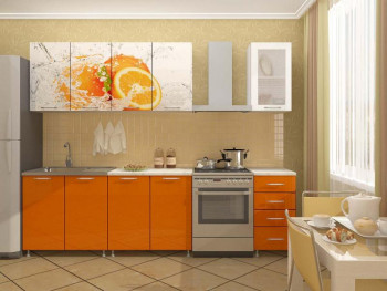 Кухонный гарнитур 1,6м Апельсин (Белый/Оранжевый металлик/Фотопечать апельсин) в Курагино - kuragino.mebel54.com | фото