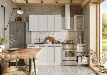 Кухонный гарнитур Нувель 1800мм белый/бетон белый в Курагино - kuragino.mebel54.com | фото