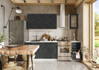 Кухонный гарнитур Нувель 1800мм белый/бетон черный в Курагино - kuragino.mebel54.com | фото