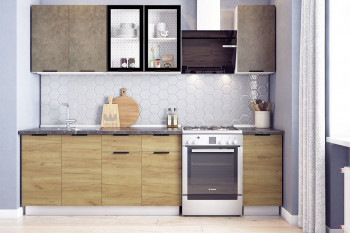 Кухонный гарнитур Стоун 2.0 (белый/камень темно-серый/акация светлая) в Курагино - kuragino.mebel54.com | фото