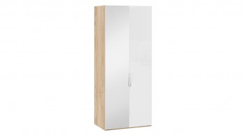 Шкаф для одежды с 1 глухой и 1 зеркальной дверями левый «Эмбер» Яблоня Беллуно/Белый глянец в Курагино - kuragino.mebel54.com | фото