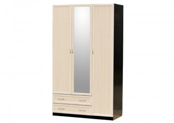 Шкаф для платья и белья 3-х дверный с профилем МДФ с 1 малым зеркалом Венге/Дуб выбеленный в Курагино - kuragino.mebel54.com | фото
