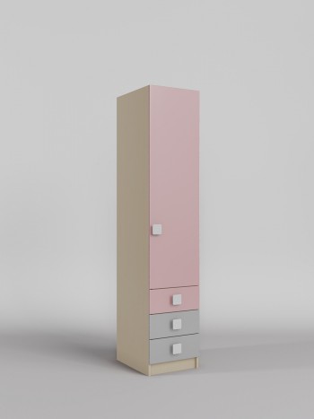 Шкаф угловой (секция с ящиками) Грэйси (Розовый/Серый/корпус Клен) в Курагино - kuragino.mebel54.com | фото